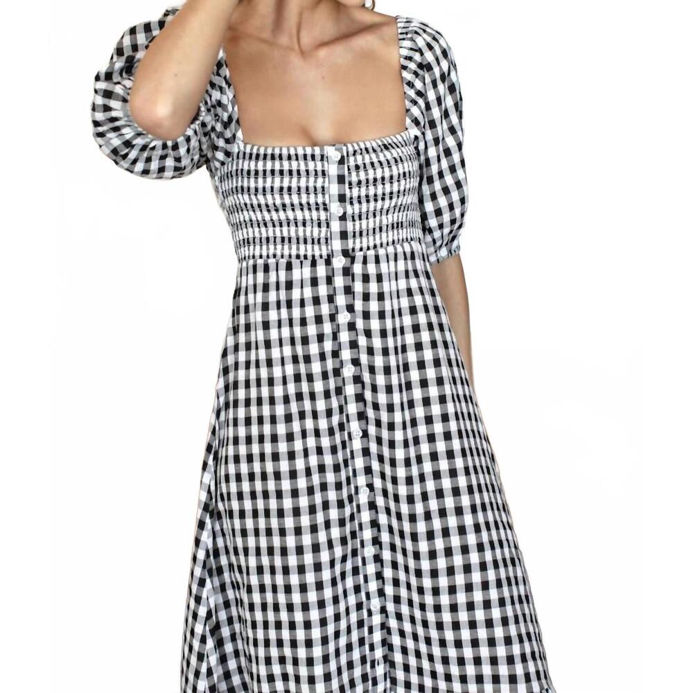 NEW EMERSON FRY santiago 3 maxi dress in black/white large check - Picture 5 of 5